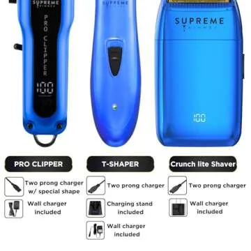 Supreme Trimmer 3-in-1 Barber Bundle | Hair Clipper, DLC Trimmer & Crunch Lite Foil Shaver | Professional Beard Trimmer Men’s Clipper Kit | Blue