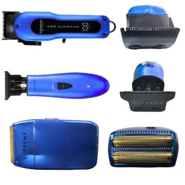 Supreme Trimmer 3-in-1 Barber Bundle | Hair Clipper, DLC Trimmer & Crunch Lite Foil Shaver | Professional Beard Trimmer Men’s Clipper Kit | Blue