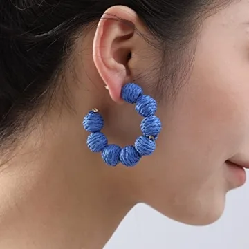 Royal Blue Raffia Earrings for Summer – Boho Chic Style
