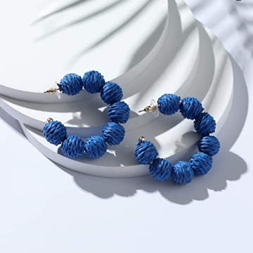 Royal Blue Raffia Earrings for Summer – Boho Chic Style