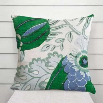 Carnival Pillow Cover in Green 18x18 Green Floral Blue Ivory Pillow Cushion Cover Decortaive Pillowcase with Zipper Home decor for Sofa living room bedroom