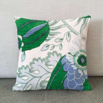 Carnival Pillow Cover in Green 18x18 Green Floral Blue Ivory Pillow Cushion Cover Decortaive Pillowcase with Zipper Home decor for Sofa living room bedroom