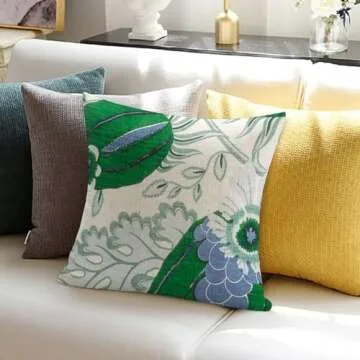Carnival Pillow Cover in Green 18x18 Green Floral Blue Ivory Pillow Cushion Cover Decortaive Pillowcase with Zipper Home decor for Sofa living room bedroom