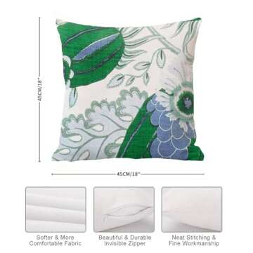 Carnival Pillow Cover in Green 18x18 Green Floral Blue Ivory Pillow Cushion Cover Decortaive Pillowcase with Zipper Home decor for Sofa living room bedroom