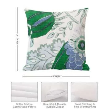 Carnival Pillow Cover in Green 18x18 Green Floral Blue Ivory Pillow Cushion Cover Decortaive Pillowcase with Zipper Home decor for Sofa living room bedroom