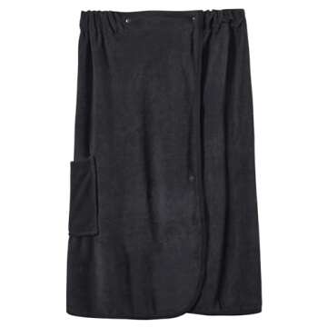 Orrpally Women Shower Wrap Robe Bath Body Towel Wrap Spa Bathrobe Adjustable Snap Closure Black L