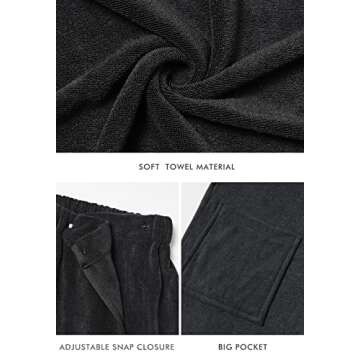 Orrpally Women Shower Wrap Robe Bath Body Towel Wrap Spa Bathrobe Adjustable Snap Closure Black L