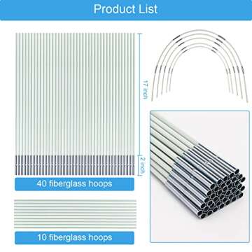 HIKEP Garden Hoops Greenhouse Hoops Grow Tunnel, Up to 10 Sets Fiberglass Garden Support Frame, Rust-Free, DIY Plant Support Garden Stakes, 50 PCS