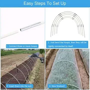 HIKEP Garden Hoops Greenhouse Hoops Grow Tunnel, Up to 10 Sets Fiberglass Garden Support Frame, Rust-Free, DIY Plant Support Garden Stakes, 50 PCS