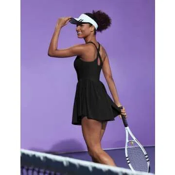 IUGA Tennis Dress with Built in Shorts and Bra Adjustable Straps Athletic Dress for Women Summer Golf Active Workout Dress Black