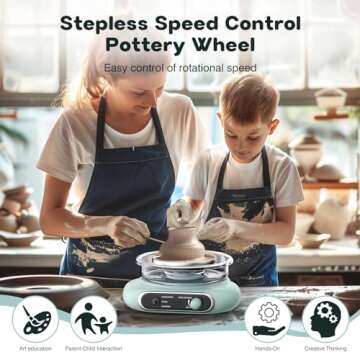 Alldeer Mini Pottery Wheel Kit - 4.7" Turntable Electric Clay Wheel with Foot Pedal, Adjustable Speed Ceramic Making Machine with 8 Pottery Shaping Tools, Craft Kits for Kids
