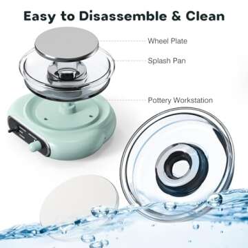 Alldeer Mini Pottery Wheel Kit - 4.7" Turntable Electric Clay Wheel with Foot Pedal, Adjustable Speed Ceramic Making Machine with 8 Pottery Shaping Tools, Craft Kits for Kids