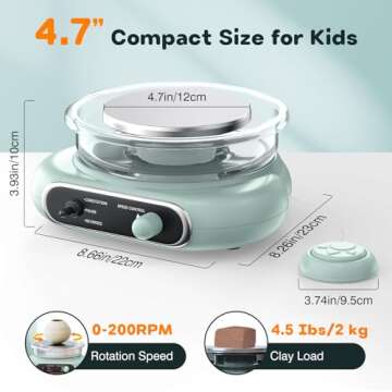 Alldeer Mini Pottery Wheel Kit - 4.7" Turntable Electric Clay Wheel with Foot Pedal, Adjustable Speed Ceramic Making Machine with 8 Pottery Shaping Tools, Craft Kits for Kids
