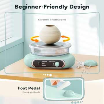 Alldeer Mini Pottery Wheel Kit - 4.7" Turntable Electric Clay Wheel with Foot Pedal, Adjustable Speed Ceramic Making Machine with 8 Pottery Shaping Tools, Craft Kits for Kids