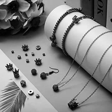 1034 Pieces King Crown Charm Rhinestone Bead Round Ball Zircon Bead Hexagon Big Hole Spacer Diamond Cutting Cube for DIY Chain Bracelet Jewelry Making(Black)