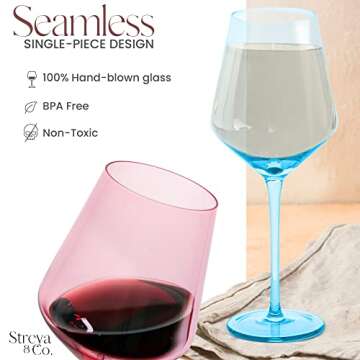 Colored Wine Glasses Set of 6 Crystal - 18 oz - Unique Colorful Wine Glasses with Stem, Multi Colored Glassware, Durable, Hand-Blown Glassware, Perfect for Red White Wine - Gift for Wife & Mom