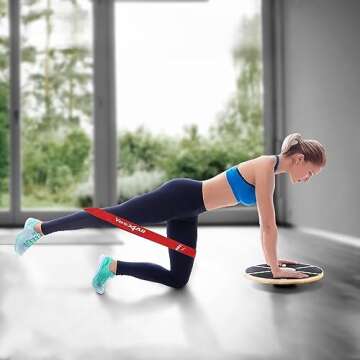 Yes4All Combo Wooden Wobble Balance Board & Loop Resistance Bands for Physical Therapy, Core Training, Home Gym Workout - Black