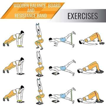 Yes4All Combo Wooden Wobble Balance Board & Loop Resistance Bands for Physical Therapy, Core Training, Home Gym Workout - Black