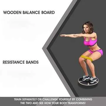 Yes4All Combo Wooden Wobble Balance Board & Loop Resistance Bands for Physical Therapy, Core Training, Home Gym Workout - Black