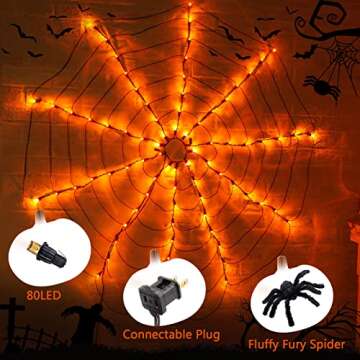 Halloween Spider Web Lights - 80 LED Orange Lights