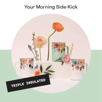 Corkcicle x Rifle Paper Co. Triple Insulated Coffee Mug with Lid and Handle, Mint Lively Floral, 16 oz –Stainless Steel Travel Mug Keeps Beverage Hot for 3+ Hours –Non-Slip, Easy-Grip, Spill-Resistant