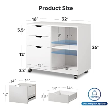 DEVAISE Stylish 3-Drawer Wood File Cabinet for Home Office