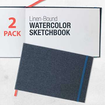 U.S. Art Supply 5.5" x 8.5" Watercolor Book, 2 Pack, 76 Sheets, 110 lb (230 GSM) - Linen-Bound Hardc...