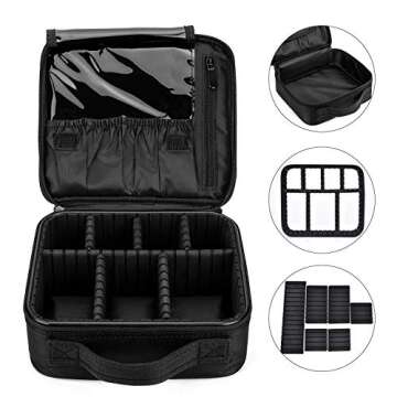 Makeup Bag Travel Cosmetic Bag Nylon Cute Makeup Case Organizer Large Portable Cosmetic Train Case with Removable Dividers for Women Carrying Beauty Products Make Up Tools Toiletry Jewelry,Black