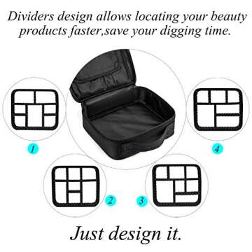 Makeup Bag Travel Cosmetic Bag Nylon Cute Makeup Case Organizer Large Portable Cosmetic Train Case with Removable Dividers for Women Carrying Beauty Products Make Up Tools Toiletry Jewelry,Black