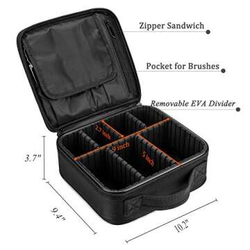 Makeup Bag Travel Cosmetic Bag Nylon Cute Makeup Case Organizer Large Portable Cosmetic Train Case with Removable Dividers for Women Carrying Beauty Products Make Up Tools Toiletry Jewelry,Black