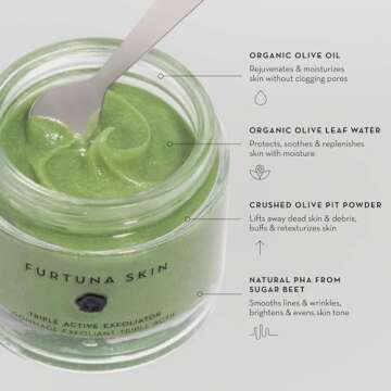 Furtuna Skin Triple Action Exfoliator - Olive-Infused Facial Scrub, Smooths, All Skin Types, Vegan, 80ml