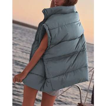 VATEAMI Women's Quilted Puffer Vest Lightweight Zip Up Stand Collar Adjustale Waist Sleeveless Padded Gilet Coat with Pockets (Dustyblue-S)