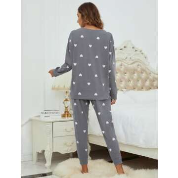 Blooming Jelly Womens Cute Pajama Sets 2 Piece Comfy Pj Set Heart Print Drawstring Loungewear 2024 (Large, Drak Grey)