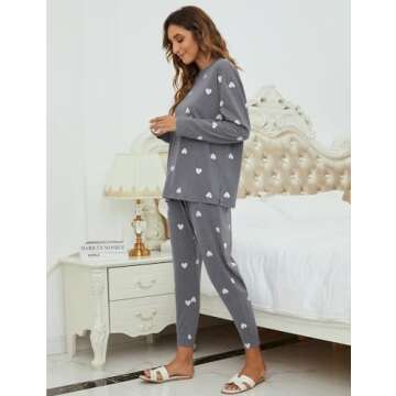 Blooming Jelly Womens Cute Pajama Sets 2 Piece Comfy Pj Set Heart Print Drawstring Loungewear 2024 (Large, Drak Grey)
