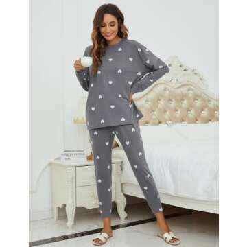 Blooming Jelly Womens Cute Pajama Sets 2 Piece Comfy Pj Set Heart Print Drawstring Loungewear 2024 (Large, Drak Grey)