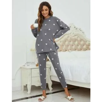 Blooming Jelly Womens Cute Pajama Sets 2 Piece Comfy Pj Set Heart Print Drawstring Loungewear 2024 (Large, Drak Grey)