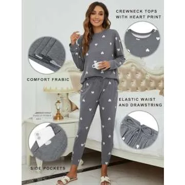 Blooming Jelly Womens Cute Pajama Sets 2 Piece Comfy Pj Set Heart Print Drawstring Loungewear 2024 (Large, Drak Grey)