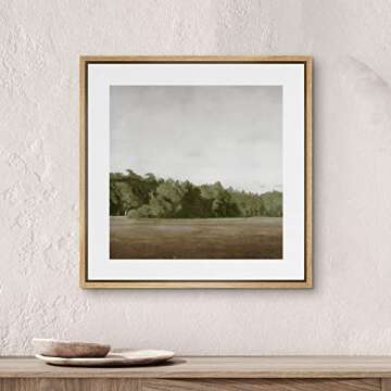 SIGNWIN Framed Canvas Print Wall Art Green Mountain Hill Forest Landscape View Nature Wilderness Illustrations Fine Art Farmhouse/Country Minimal for Living Room, Bedroom, Office - 24"x24" Natural