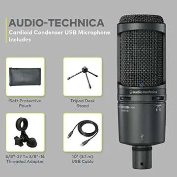 Audio-Technica AT2020USBPLUS Condenser Microphone with Knox Gear Shock Mount, Boom Scissor Arm, and Pop Filter