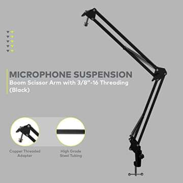 Audio-Technica AT2020USBPLUS Condenser Microphone with Knox Gear Shock Mount, Boom Scissor Arm, and Pop Filter