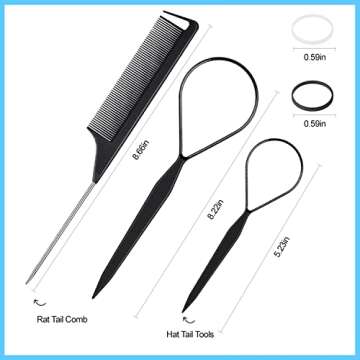 Topsy Tail Hair Tool Set by IKOCO - 400pcs Hair Bands, 2pcs Loop Styling Tools, Rat Tail Comb, (200pcs Each) Clear and Black Elastics