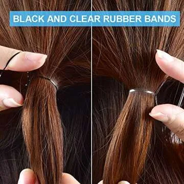 Topsy Tail Hair Tool Set by IKOCO - 400pcs Hair Bands, 2pcs Loop Styling Tools, Rat Tail Comb, (200pcs Each) Clear and Black Elastics