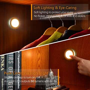 STAR-SPANGLED 5 Pack 2.8” Push Tap Lights, Stick on Touch Puck Lights AAA Battery Operated, LED St...