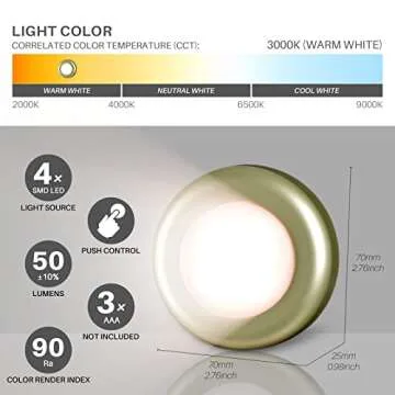 STAR-SPANGLED 5 Pack 2.8” Push Tap Lights, Stick on Touch Puck Lights AAA Battery Operated, LED Sticky Button Lamps for Classroom, Kitchen, Under Cabinet, Closet (Golden, Warm White)