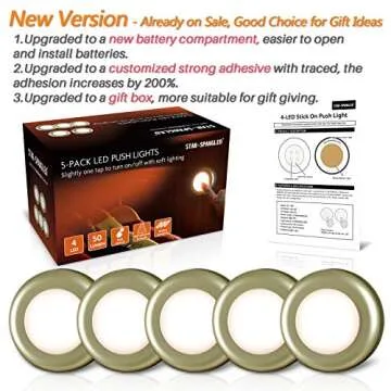 STAR-SPANGLED 5 Pack 2.8” Push Tap Lights, Stick on Touch Puck Lights AAA Battery Operated, LED Sticky Button Lamps for Classroom, Kitchen, Under Cabinet, Closet (Golden, Warm White)