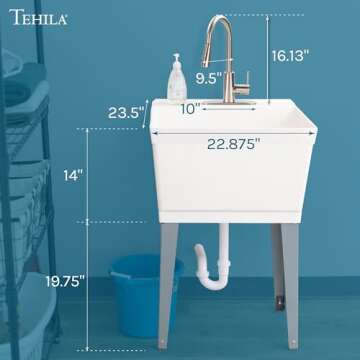 White Utility Sink Laundry Tub with High Arc Stainless Faucet for Laundry Room Basement, Garage