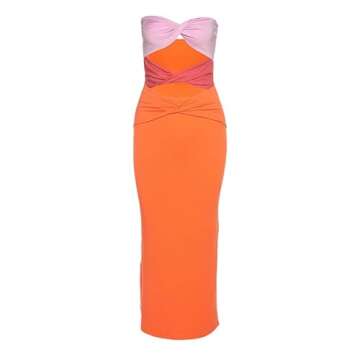 heyheyshine Patchwork Y2K Strapless Dress Party Sleeveless Backless Sexy Hollow Out Dresses Women Summer Beach Orange