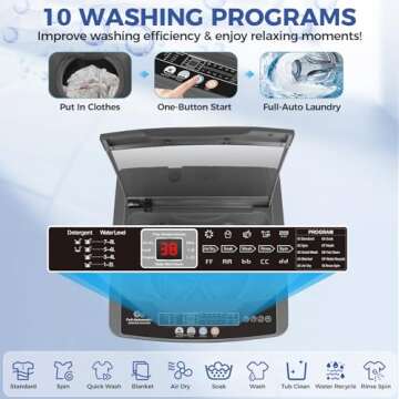 Nictemaw Portable Washing Machine 20Lbs Portable Washer with Drain Pump, 2.8 Cu.ft Compact Washer Machine with 10 Programs 8 Water Levels Compact Laundry Machine for Apartment, Home, Dorms, Rv