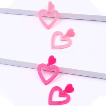 Pink Heart Earrings Valentine Earrings for Women Valentines Day Gifts for Her Valentines Dress Shirt...