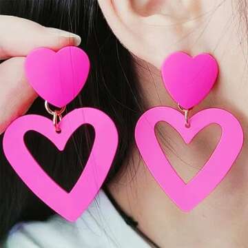 Pink Heart Earrings Valentine Earrings for Women Valentines Day Gifts for Her Valentines Dress Shirts Outfits Accessories Pink Stuff Jewelry Gifts